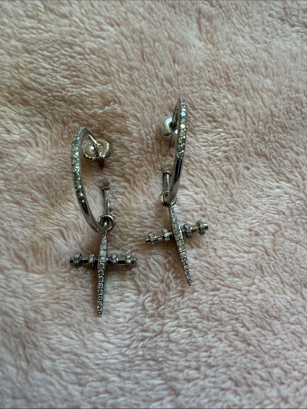 Sheryl Lowe Silver Diamond Cross Hoop Earrings